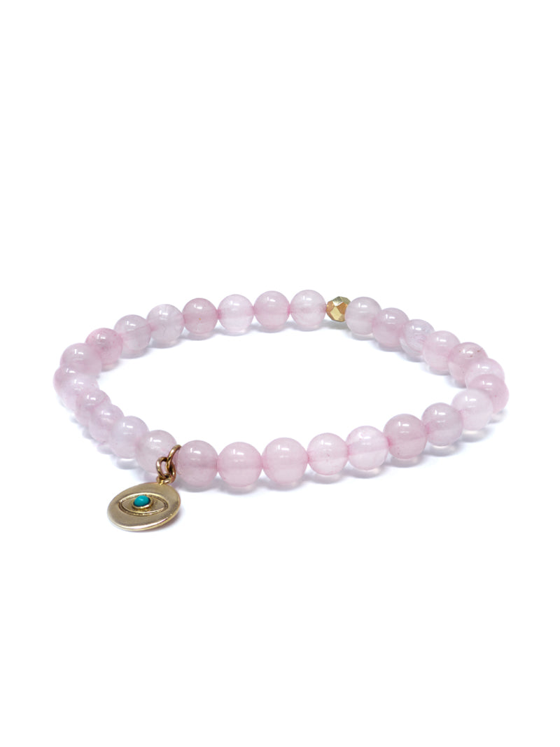 Rose quartz bracelet with evil deals eye