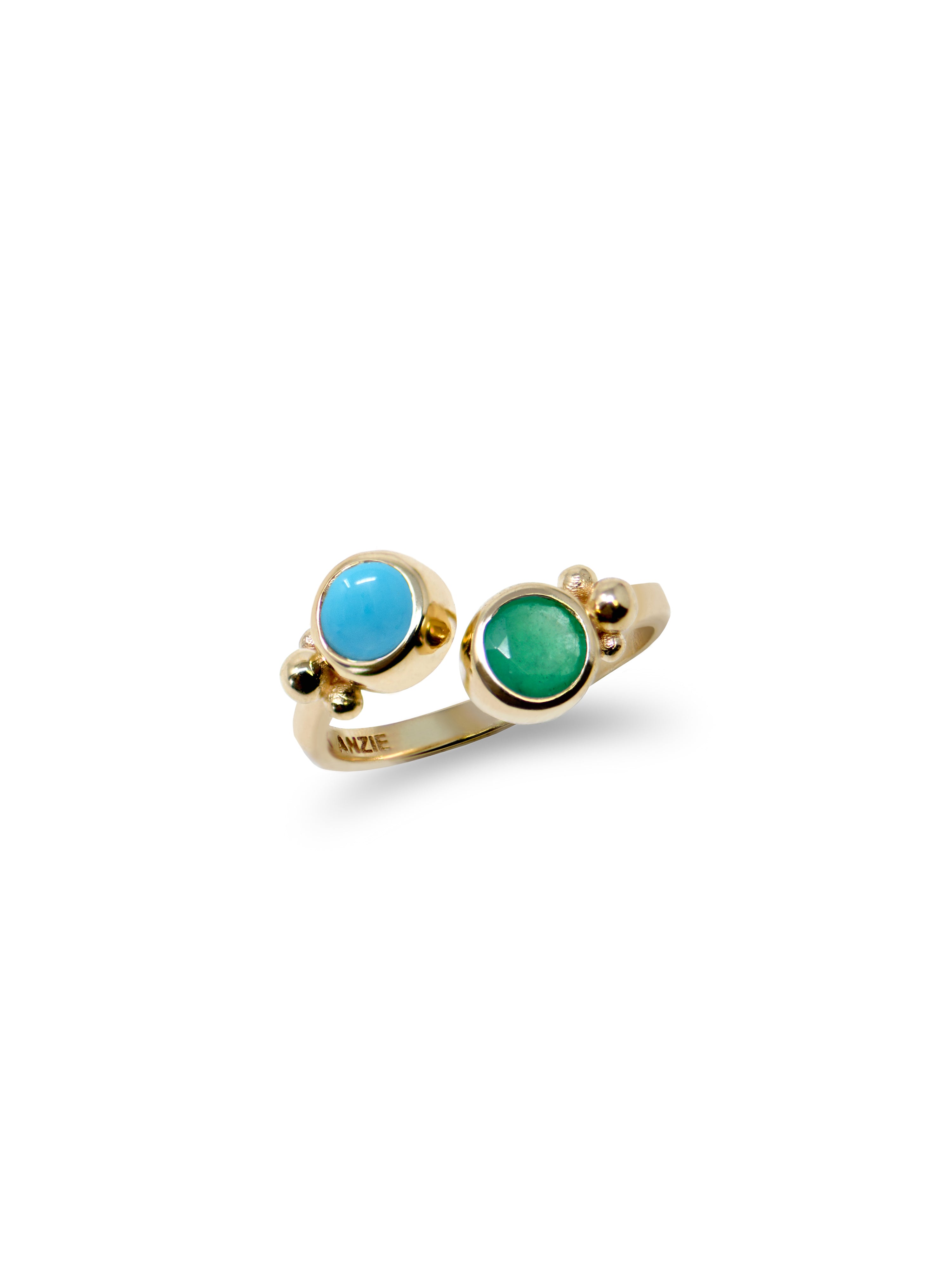 Dew Drop Bubbling Brook Turquoise & Emerald Twist Ring