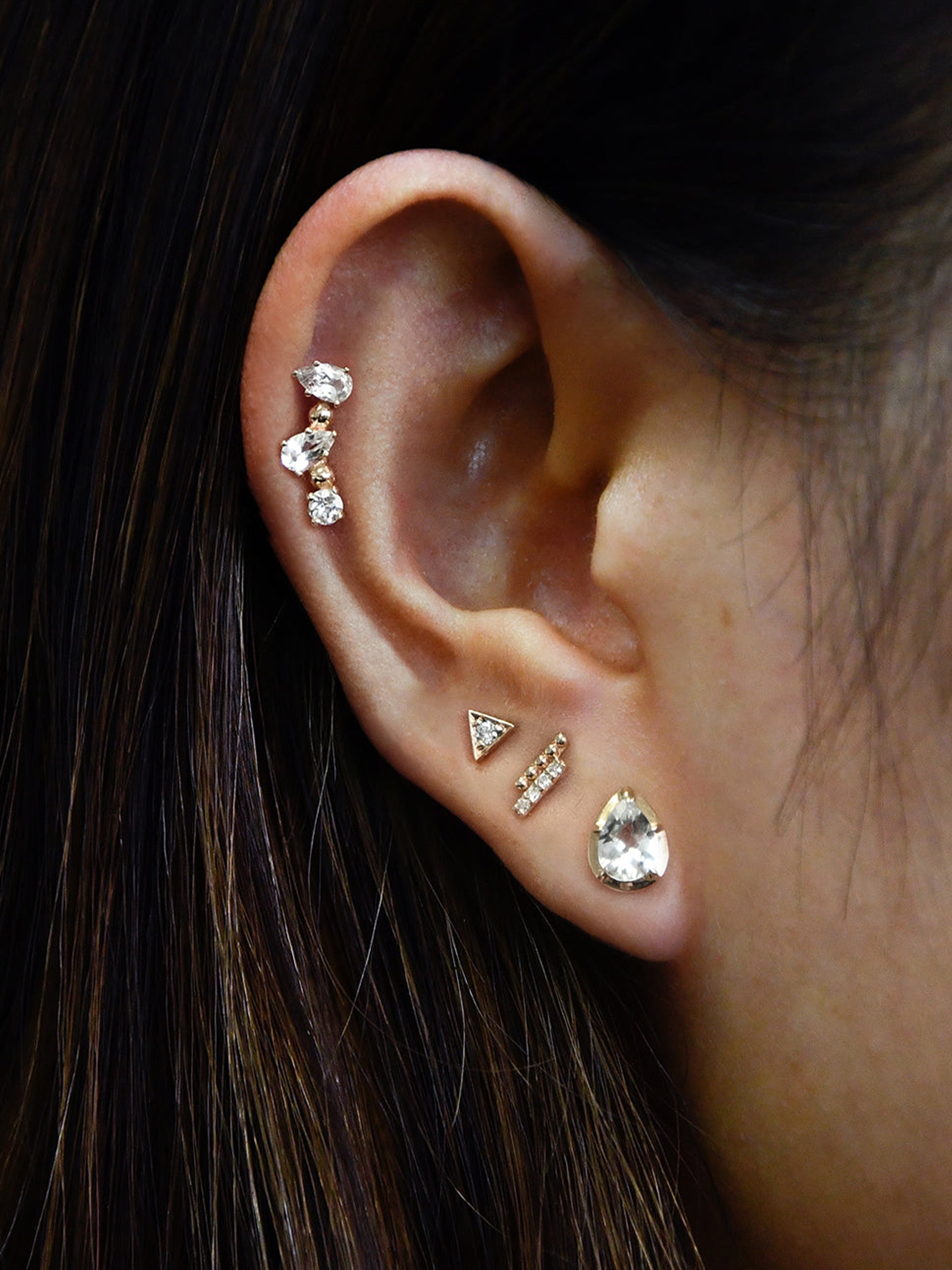 Dew Drop Diamond and Gold Two Row Studs